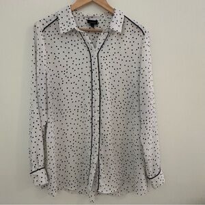 Who What Wear Women’s Plus Polka Dot Blouse White Black Button Down XXL